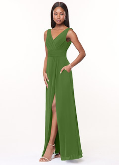 Azazie Karina Bridesmaid Dresses Basil A-Line Pleated Chiffon Dress image3