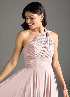 Azazie Charlize Bridesmaid Dresses Blushing Pink A-Line One Shoulder Chiffon Dress image5