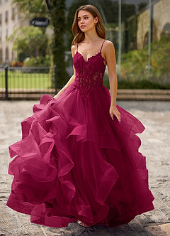 Spitze Burgunderrot Ballkleid aus transparenter Spitze image4