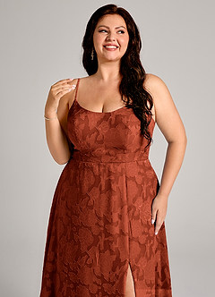 Azazie Moira Bridesmaid Dresses Auburn A-Line Side Slit Floral Burnout Dress image12