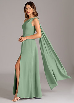 Azazie Tella Bridesmaid Dresses Matcha A-Line One Shoulder Chiffon Dress image1