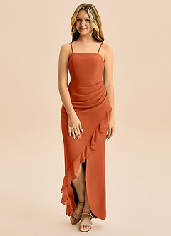 Azazie Buzzy Junior Burnt Orange Sheath Pleated Chiffon Dress image4