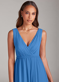Azazie Tanicia Bridesmaid Dresses Blue Jay A-Line Pleated Chiffon Dress image5