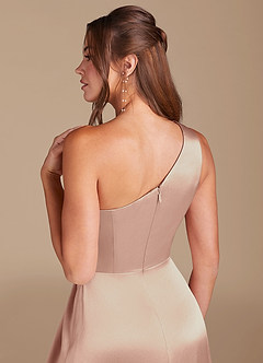 Azazie Brooke Bridesmaid Dresses English Rose A-Line One Shoulder Metallic Satin Dress image6