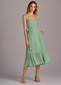 Azazie Deb Bridesmaid Dresses Matcha A-Line with Pockets Chiffon Convertible Dress image4