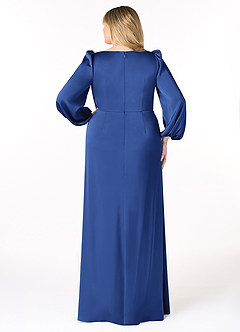 Azazie Mel Bridesmaid Dresses Royal Blue Sheath Long Sleeve Stretch Satin Dress image8