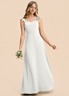Azazie Mavie Junior Vestido Blanco de Satén Elástico de Corte en A con Drapeado image4