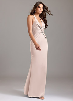 Azazie Valerie Bridesmaid Dresses Blushing Pink Mermaid Pleated Stretch Satin Dress image4