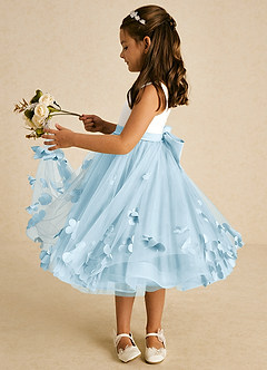 Azazie Sprout Flower Girl Dresses Sky Blue A-Line Bow Tulle Dress image4