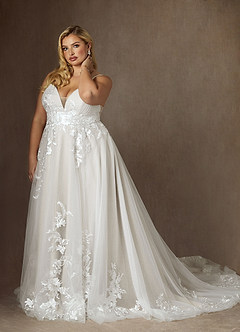 Azazie Rhodes Robes de mariée Robe Trapèze en Tulle Col V paillettes Blanc De Diamant image10