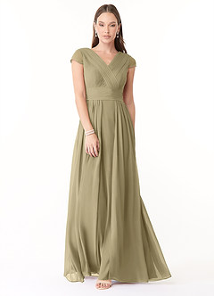Azazie Organa Abiti da Damigella Abito A-Line in Chiffon Plissettato Verde Muschio image1