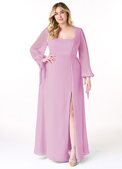 Azazie Leonia Bridesmaid Dresses Candy Pink A-Line Long Sleeve Chiffon Dress image8
