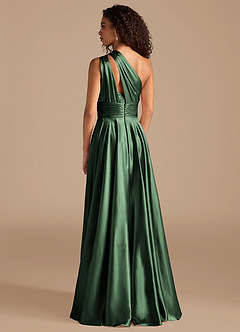 Azazie Charlize Bridesmaid Dresses Eucalyptus A-Line One Shoulder Metallic Satin Dress image4