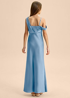 Azazie Madelyn Junior Osłona Zza ramienia Satyna elastyczna Długość podłogi Młodsza druhna Sukienka image2