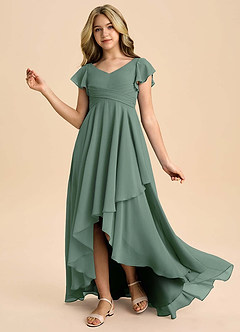 Azazie Caria Junior Eucalyptus A-Line Pleated Chiffon Dress image1