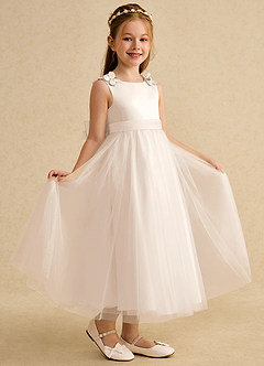 Azazie Lilli Flower Girl Dresses White Alabaster White Alabaster A-Line Bow Tulle Dress image1