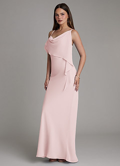 Azazie Yura Jurken voor bruidsmeisjes Jurk van Chiffon met Zeemeermin Off-shoulder Blozend Roze image5