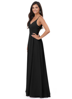 Azazie Lennon Vestidos de damas de honor Vestido de Negro de Gasa de Corte en A con Encaje image4