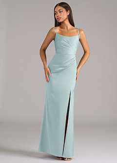 Azazie Marla Bridesmaid Dresses Mist Sheath Strapless Stretch Satin Convertible Dress image7
