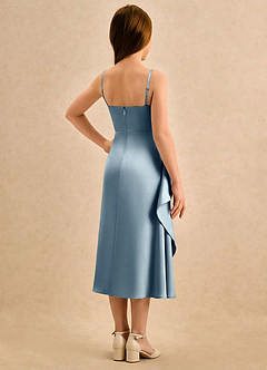 Azazie Canna Sukienki dla dziewczynek sypiących kwiaty Linia A Pofałdowany Satyna elastyczna Długość herbaty Sukienka image2