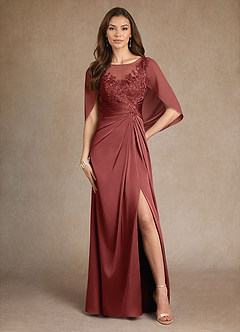 Azazie Hera Mère de la mariée Robes Robe Trapèze en Satin extensible Dentelle Terracotta image1