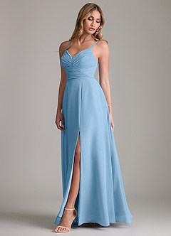 Azazie Terese Bridesmaid Dresses Steel Blue A-Line Pleated Chiffon Dress image4