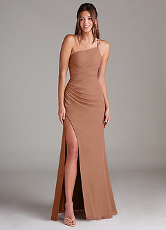 Azazie Eren Vestidos de damas de honor Vestido de Bronceador de Gasa de Corte Recto con Hombro unilateral image3