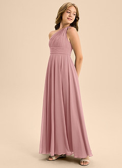 Azazie Charlize Junior Dusty Rose A-Line Pleated Chiffon Dress image4