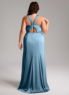 Azazie Rue Bridesmaid Dresses Steel Blue A-Line Pleated Stretch Satin Dress image9