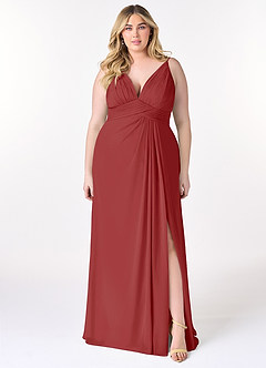 Azazie Maren Allure Bridesmaid Dresses Rust A-Line V-Neck Lace Chiffon Dress image6
