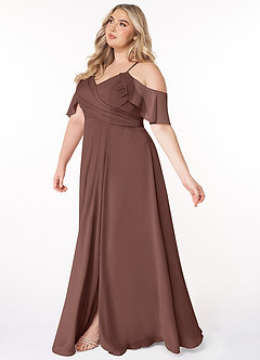 Azazie Dakota Bridesmaid Dresses Espresso A-Line V-Neck Pleated Chiffon Dress image8