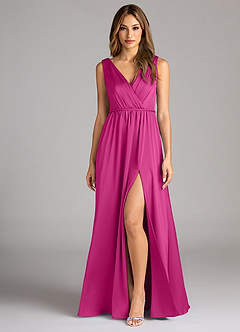 Azazie Tanicia Vestidos de damas de honor Vestido de Fucsia de Satén Elástico de Corte en A con Plisado image1