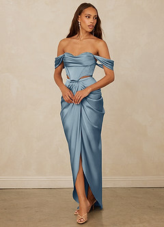 Christian Siriano Bridal for Azazie 1016 Bridesmaid Dresses Off Shoulder Stretch Satin and Chantilly Lace Two Piece image1