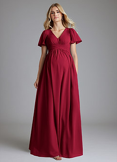 Azazie Verna Maternity Bridesmaid Dresses A-Line V-Neck Ruched Chiffon Floor-Length Dress image4