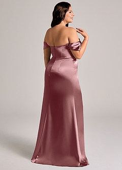 Azazie Saige Bridesmaid Dresses Vintage Mauve Sheath Off the Shoulder Metallic Satin Convertible Dress image14