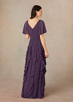 Azazie Watson Kleider für die Brautmutter A-Linie V-Hals Chiffon Kleid Pflaume image4