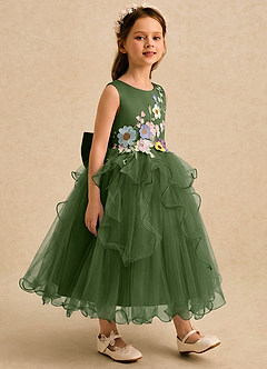 Azazie Savannah Flower Girl Dresses Olive Ball-Gown Lace Tulle Dress image4
