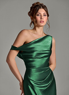 Azazie Emerson Brautjungfernkleider Meerjungfrau-Linie Schulterfrei Metallischer Satin Kleid Dunkelgrün image7