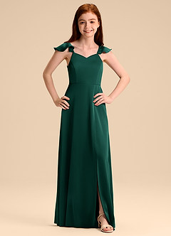 Azazie Everett Junior Vestido de Esmeralda de Satén Elástico de Corte en A con Lazo image7