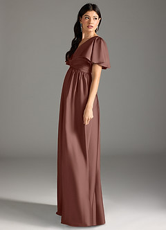 Azazie Verna Gravid brudtärna klänningar Klänning A-Line Ruched Golvlängd Stretch Satin image7