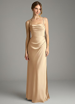 Azazie Alouette Bridesmaid Dresses Champagne Mermaid Pleated Stretch Satin Dress image3