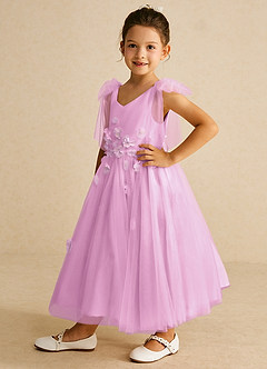Azazie Minia Flower Girl Dresses Candy Pink A-Line Bow Matte Satin Dress image5
