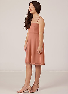 Azazie Kalie Junior MAI TAI A-Line with Belt Chiffon Dress image3