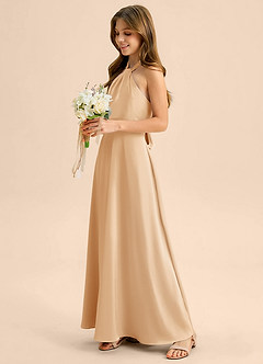 Azazie Beah Junior Robe Trapèze en Satin extensible Plissée Or image7