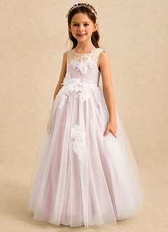 Azazie Addison Flower Girl Dresses Blushing Pink Ball-Gown Sequins Tulle Dress image1