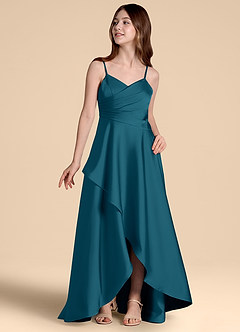 Azazie Prisha Junior A-Linie Plissee Stretch-Satin Kleid Tintenblau image4