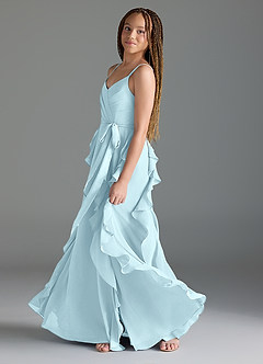 Azazie Peyton Junior Cloud Blue A-Line V-Neck Cascading Ruffles Chiffon Dress image4