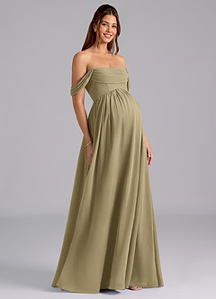 Azazie Saige 임산부 신부 들러리 드레스 A라인 주름진 쉬폰 플로어 길이 드레스 image1