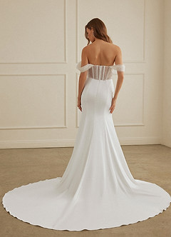 Christian Siriano Bridal for Azazie 2006 Wedding Dresses Beaded Off Shoulder Crepe Back Satin Mermaid Gown image2