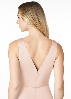 Azazie Nelly Bridesmaid Dresses Blushing Pink A-Line V-Neck Pleated Stretch Satin Dress image5